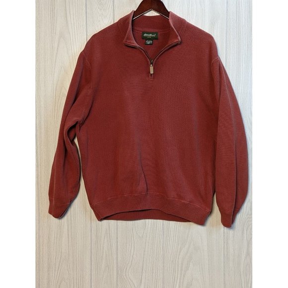 Eddie Bauer Sweater Mens 2XL Orange Quarter Zip Cotton Pullover Shirt